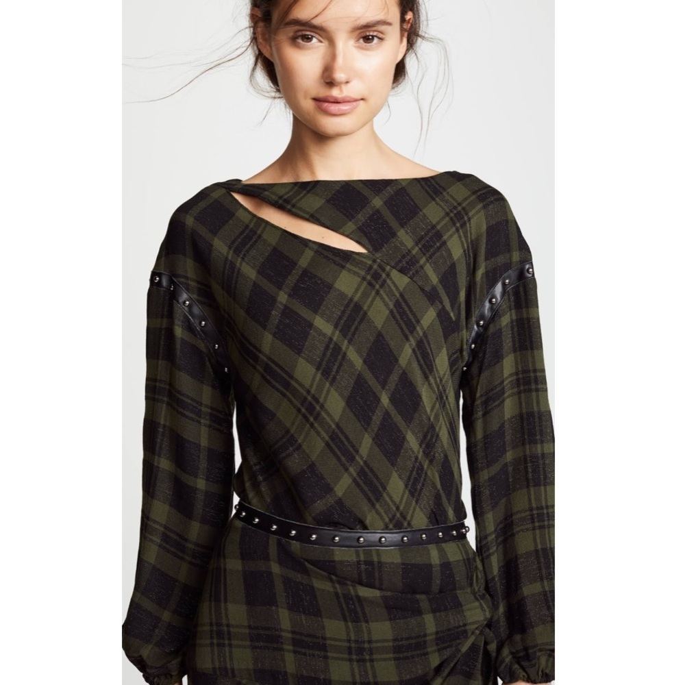Tuckernuck Ramy Brook Womens Embellished Plaid Pullover Blouse Size L